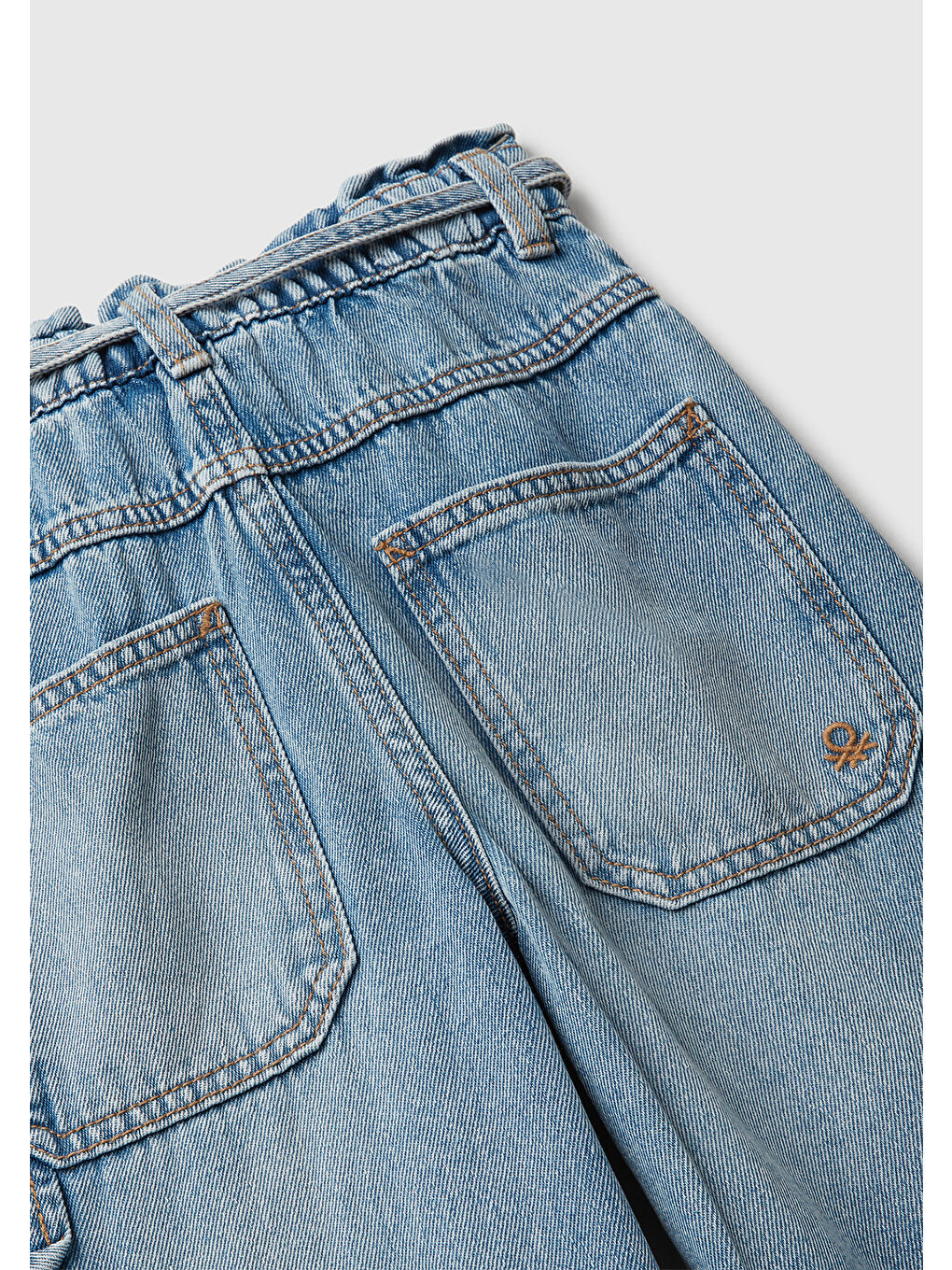 Kız Çocuk Koyu Mavi Beli Bağlamalı Kargo Stili Wide Fit Denim Pantolon-2