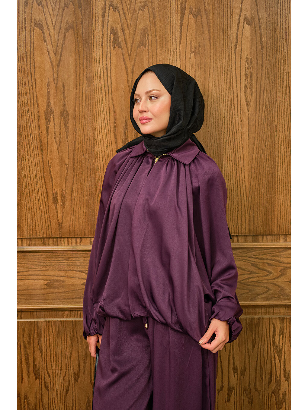 Kadın Gizli Fermuar Detay Takım Mürdüm-4