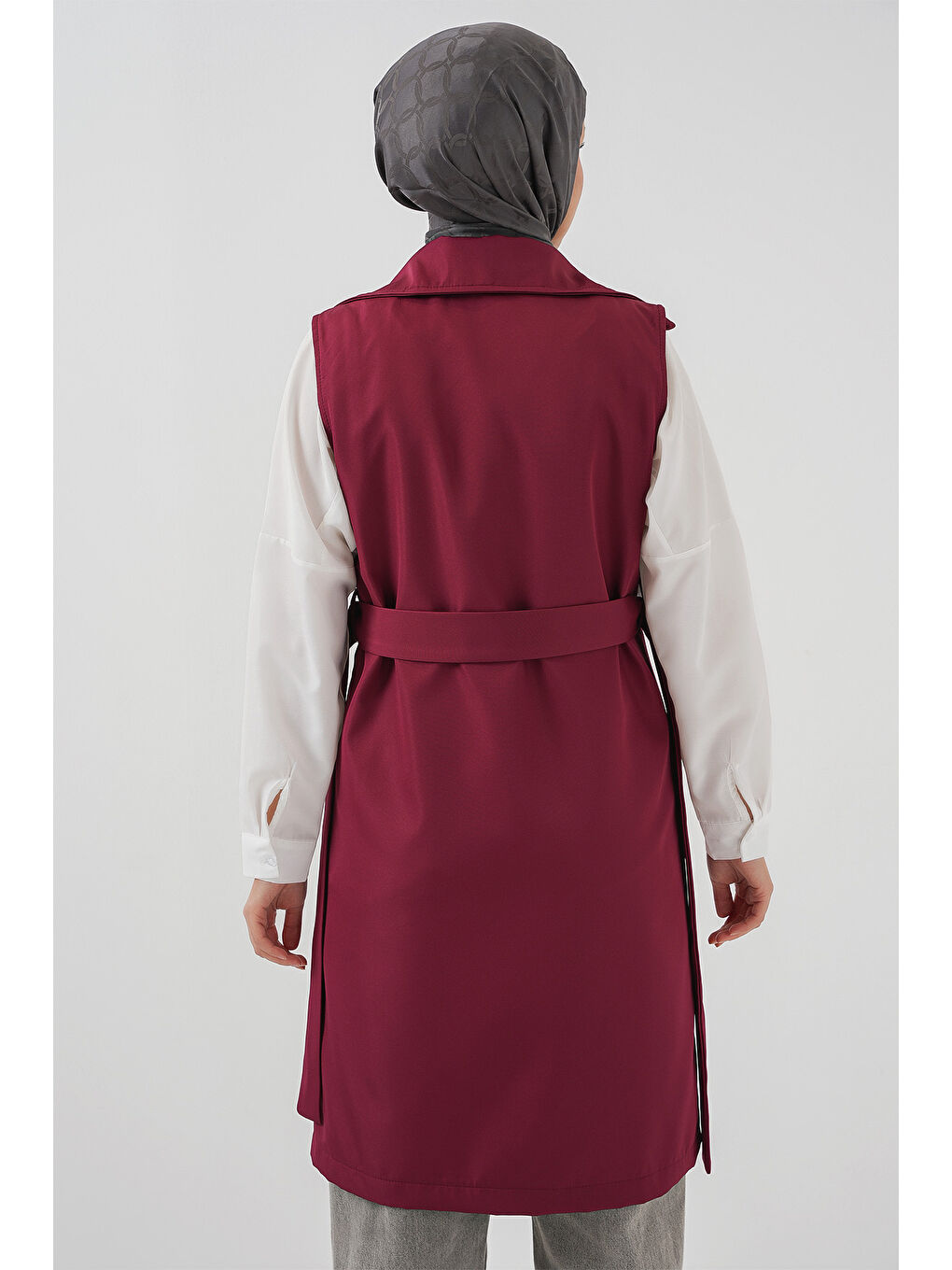 5911 Kruvaze Yaka Trençkot Yelek - Bordo-4