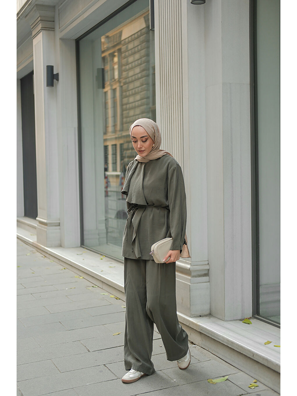 Kadın Ön Büzgülü İkili Takım Koyu Yeşil-1