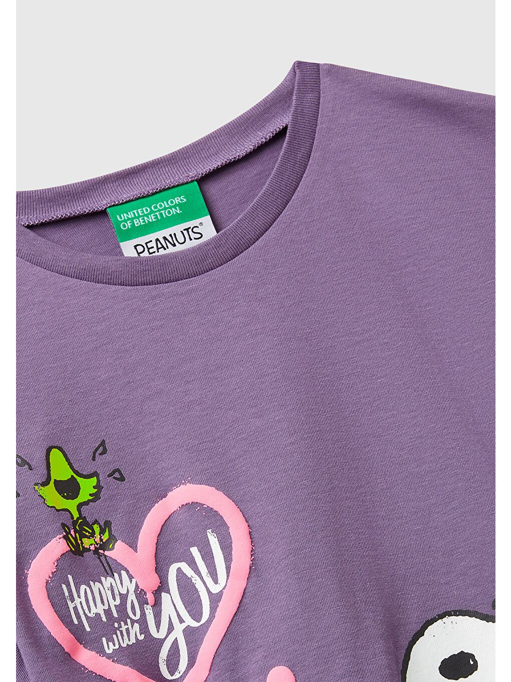 Kız Çocuk Mor Önü Baskılı Logo Detaylı Ribana Yakalı Jarse T-shirt-2