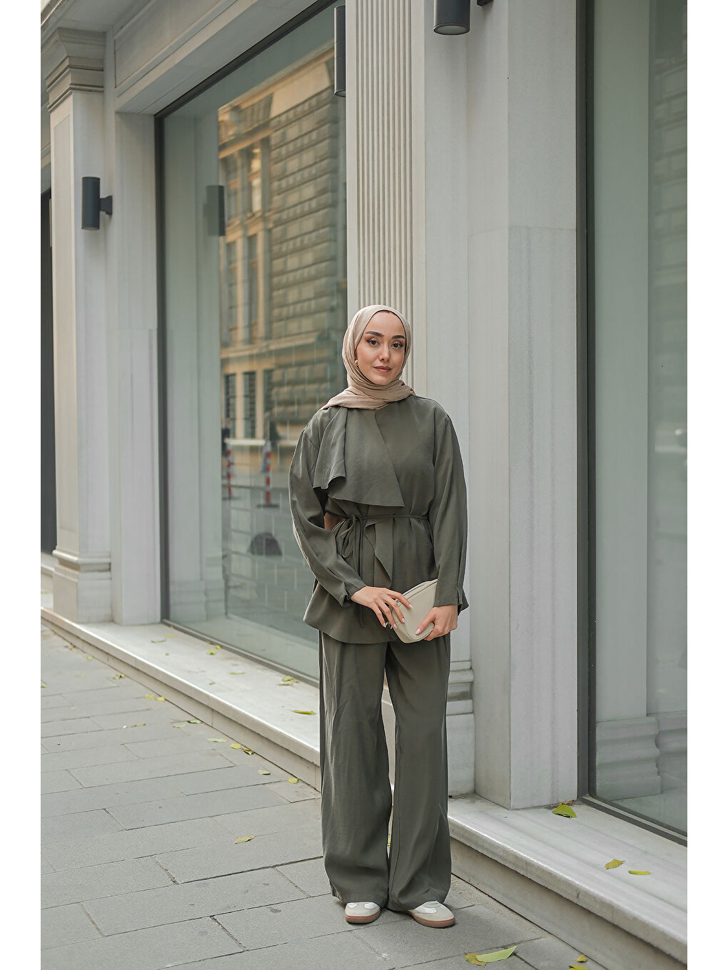 Kadın Ön Büzgülü İkili Takım Koyu Yeşil-2