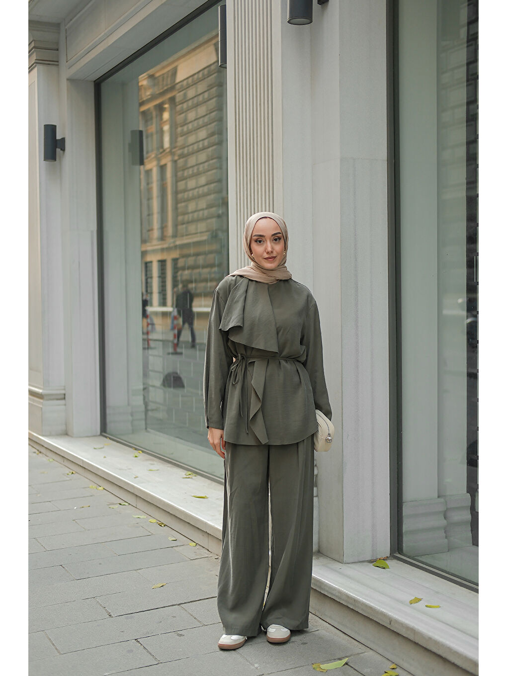 Kadın Ön Büzgülü İkili Takım Koyu Yeşil-3