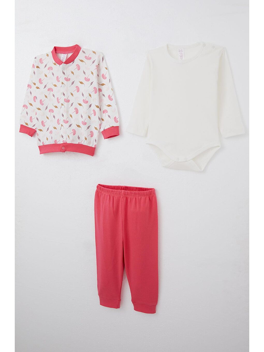 Kız Bebek Zıbınlı 3 Lü Takım Çiçek Desenli Beyaz (4 Ay-1 Yaş)-1
