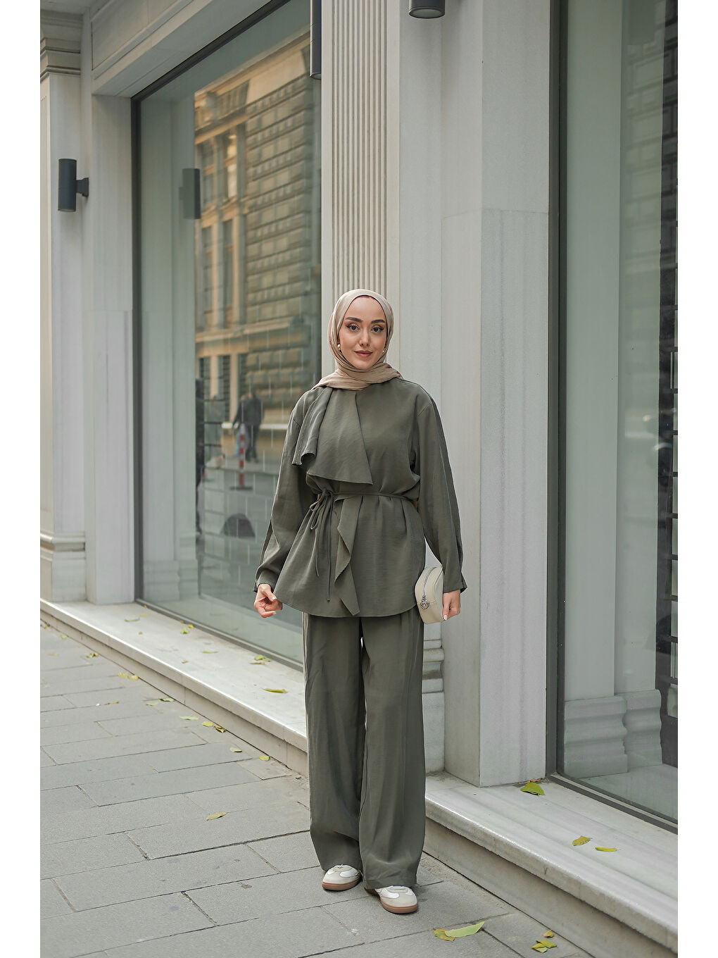 Kadın Ön Büzgülü İkili Takım Koyu Yeşil-4