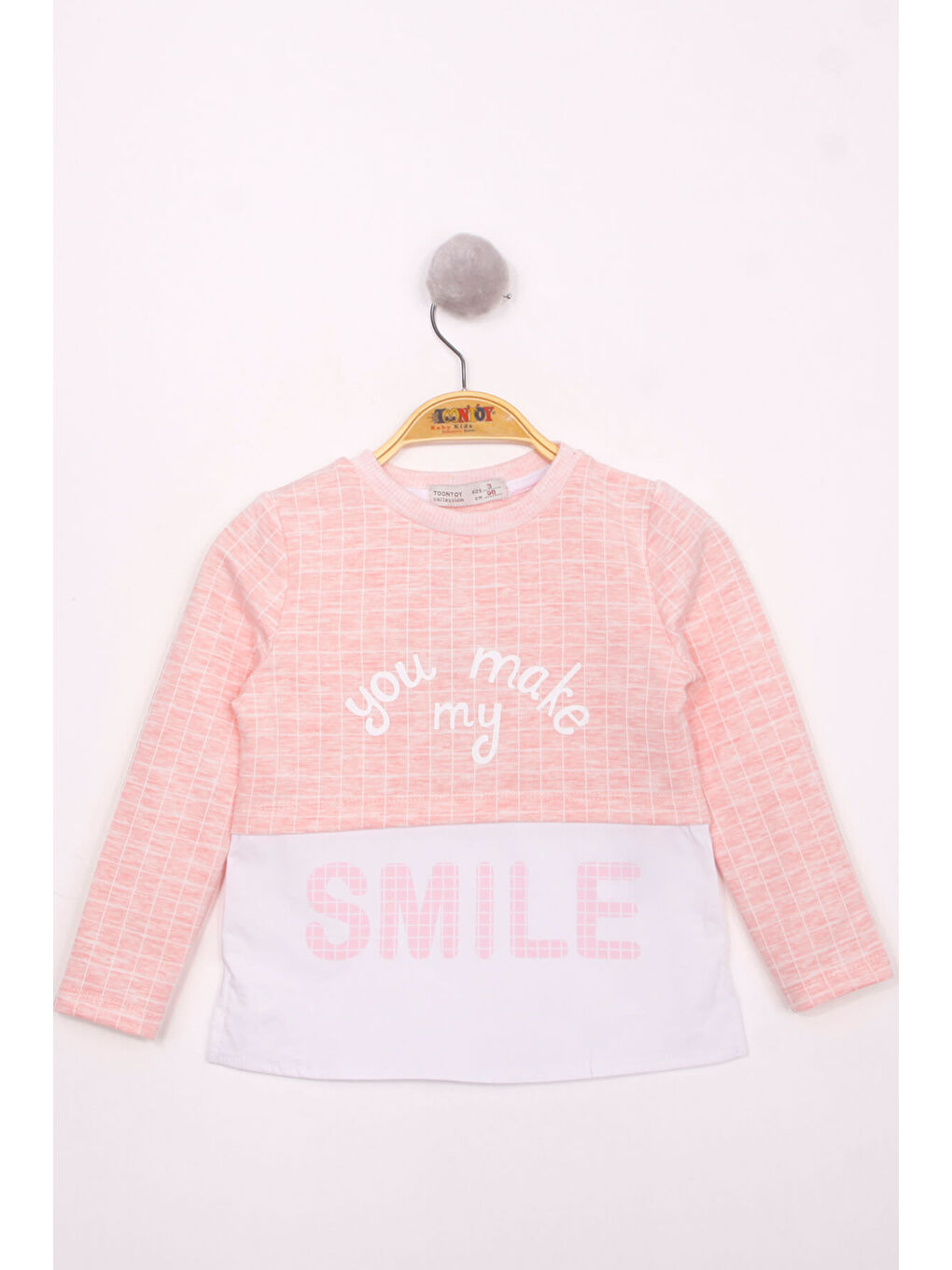 Pembe Kız Çocuk Kareli Kumaşlı Smile Baskılı T-Shirt