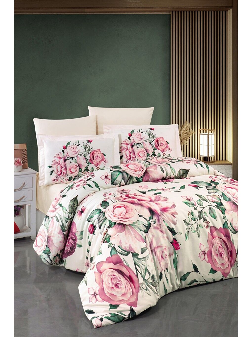 Karışık Çift Kişilik Bambu Saten Nevresim Takımı Vıntage