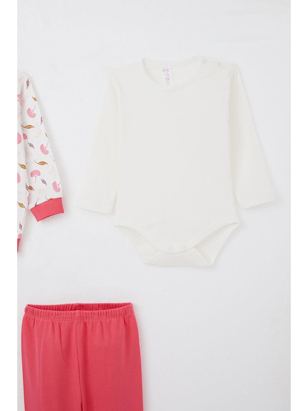 Kız Bebek Zıbınlı 3 Lü Takım Çiçek Desenli Beyaz (4 Ay-1 Yaş)-3