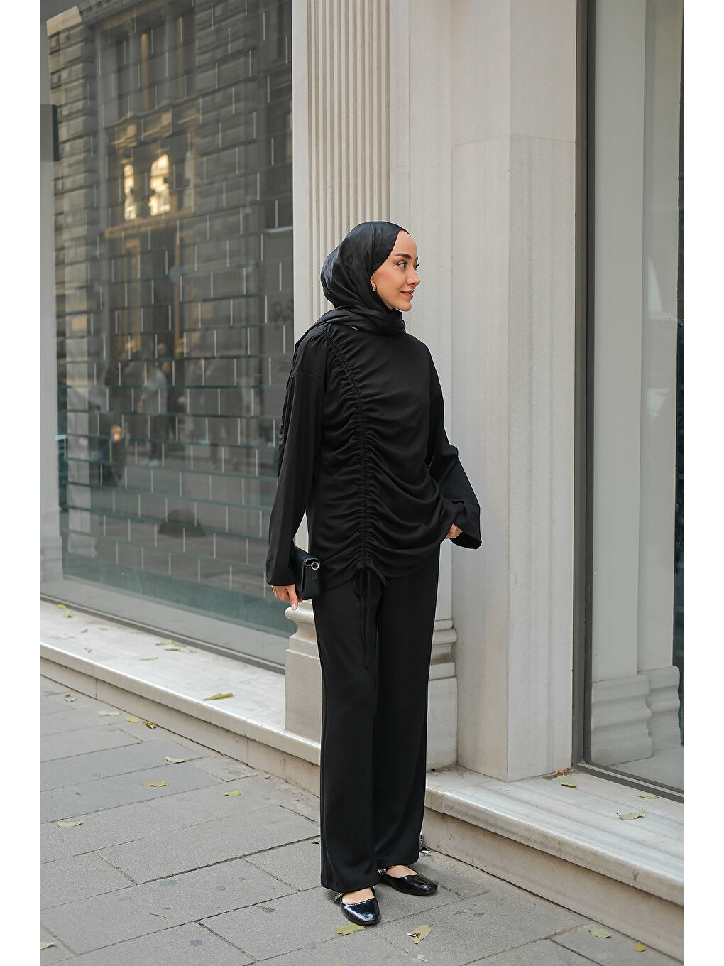 Kadın Lastik Detay İkili Takım Siyah-2