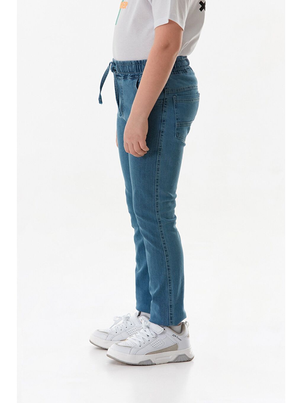 Mavi Eskitme Görünümlü Fermuarlı Erkek Çocuk Pantolon-2