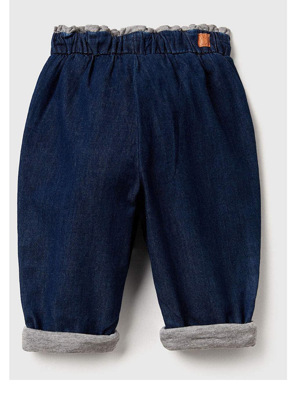 Bebek Lacivert Logo Etiketli Astarlı Beli Lastikli İpli Denim Pantolon-1