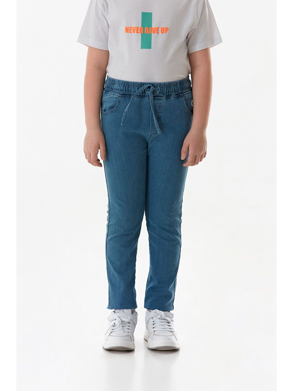 Mavi Eskitme Görünümlü Fermuarlı Erkek Çocuk Pantolon-4