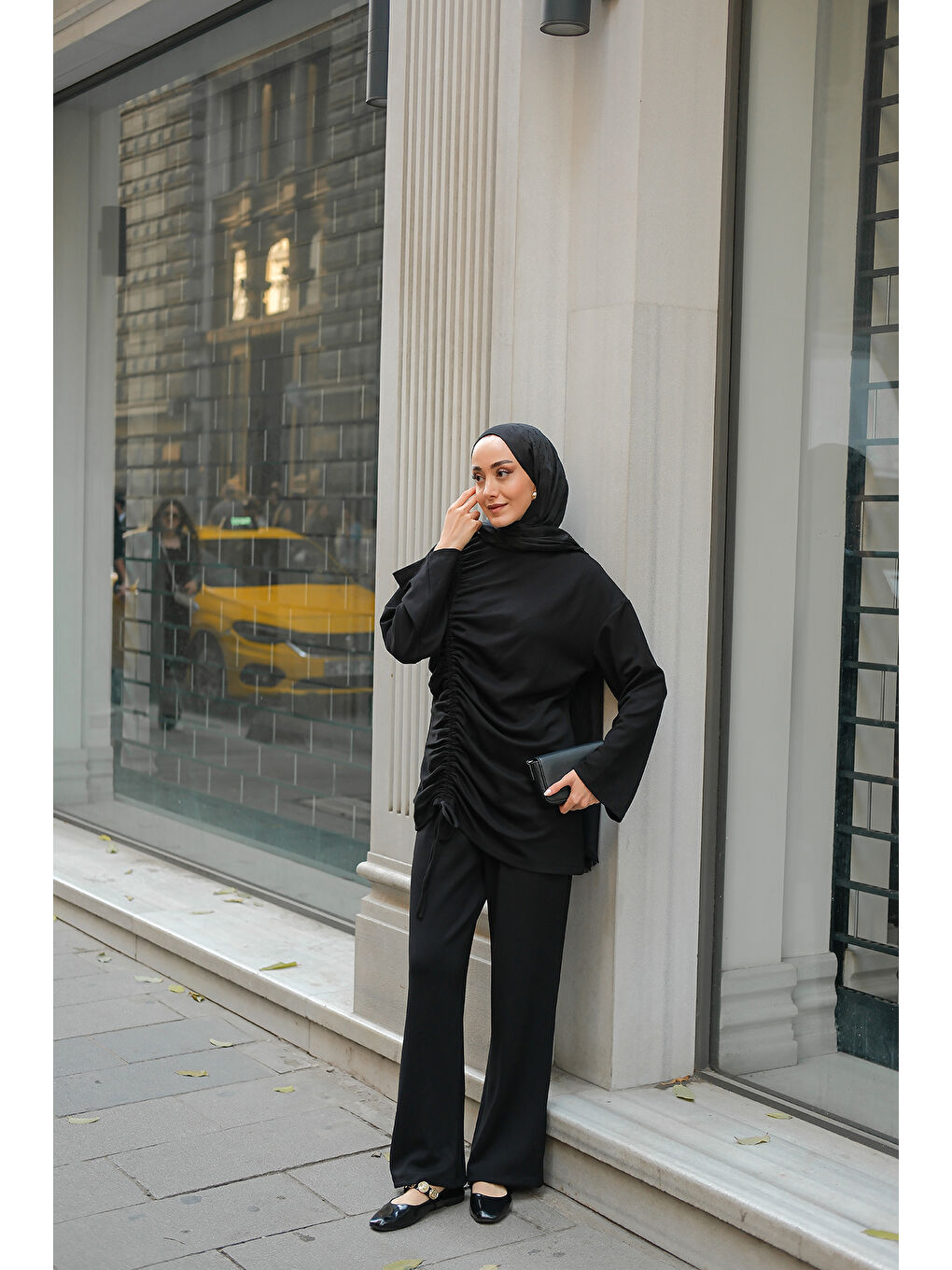 Kadın Lastik Detay İkili Takım Siyah-3