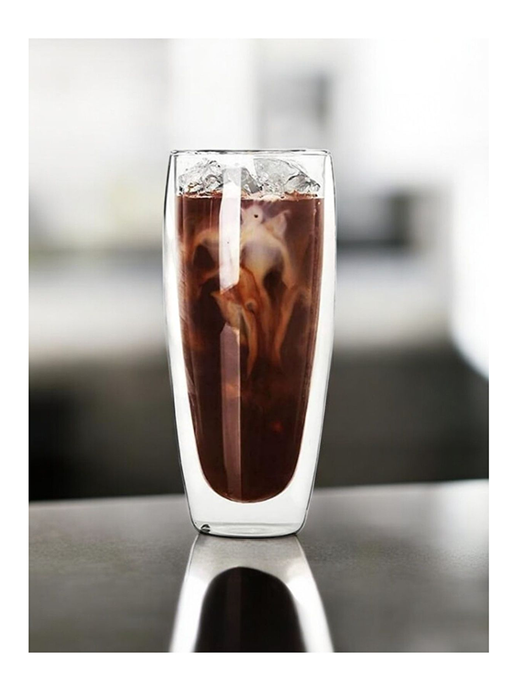 Renksiz Çift Cidarlı Uzun 320 ml Cam Bardak Seti 6 Adet-1