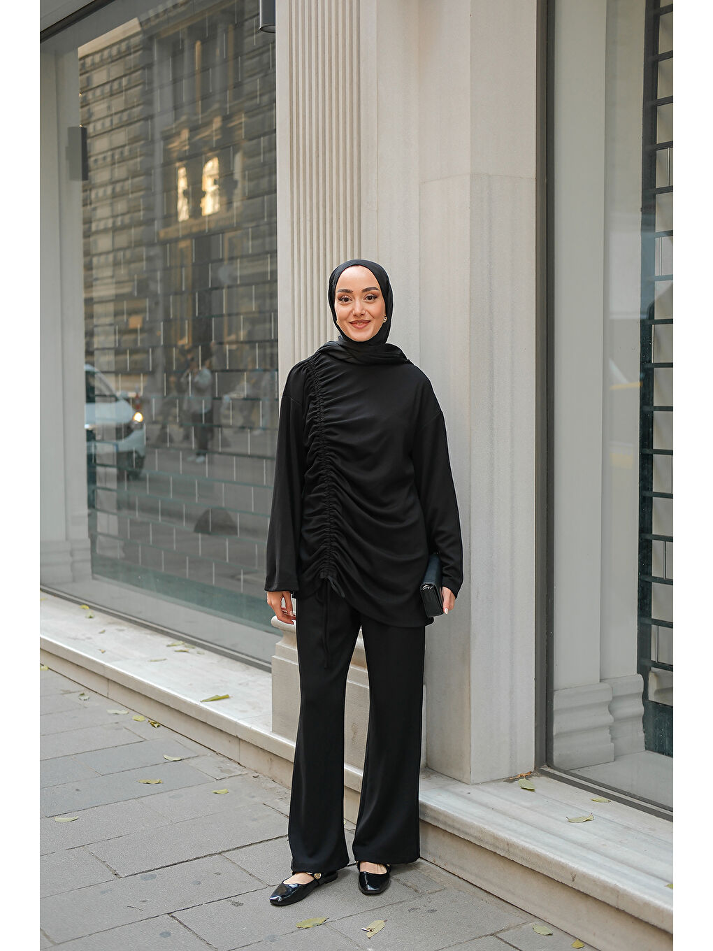 Kadın Lastik Detay İkili Takım Siyah-4