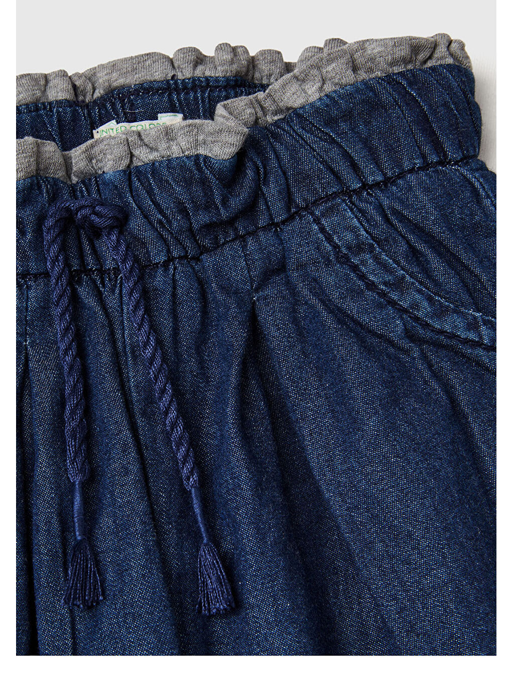 Bebek Lacivert Logo Etiketli Astarlı Beli Lastikli İpli Denim Pantolon-2