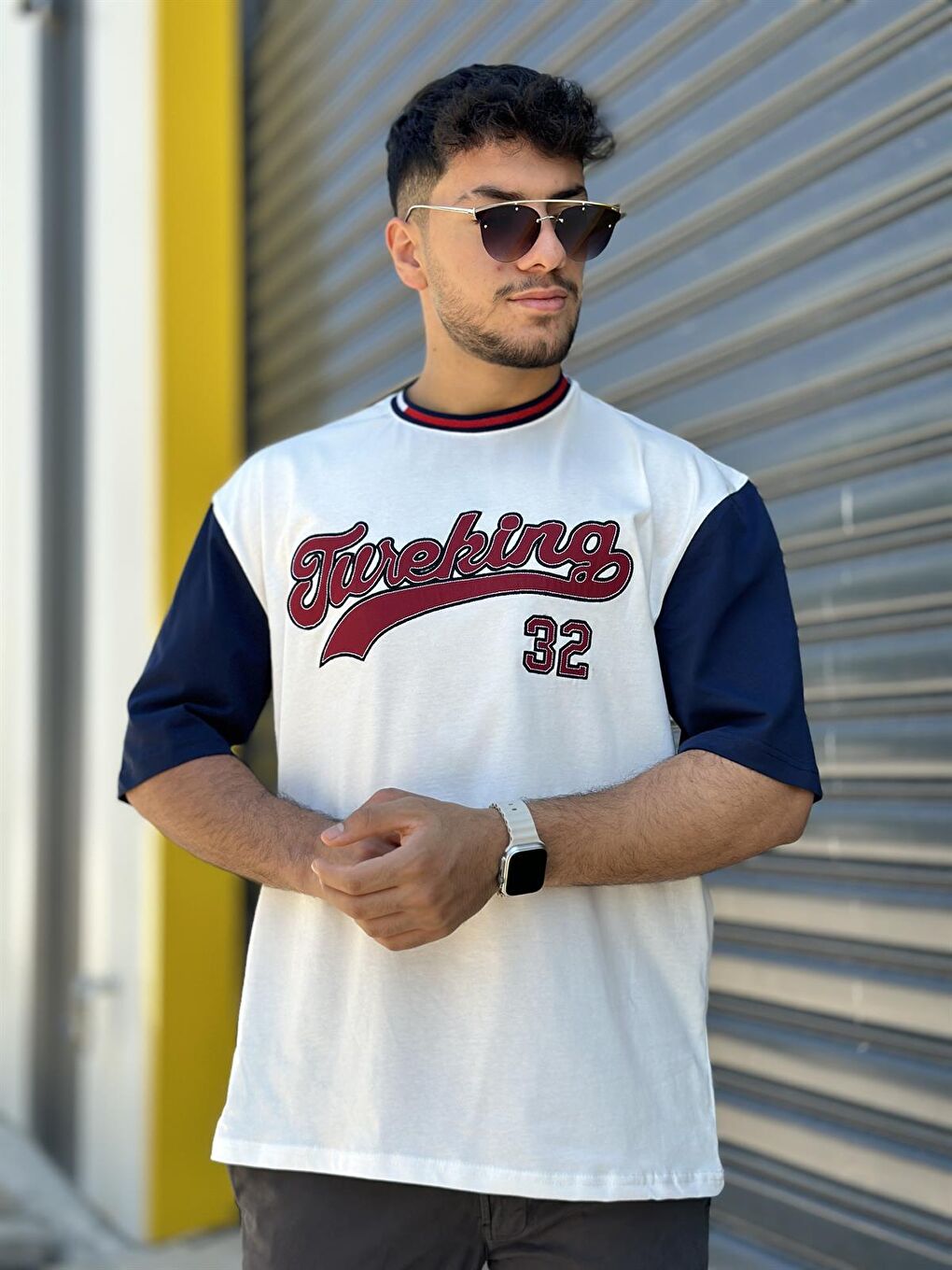 Tureking Nakışlı Kısa Kollu Tişört Oversize-Beyaz-1