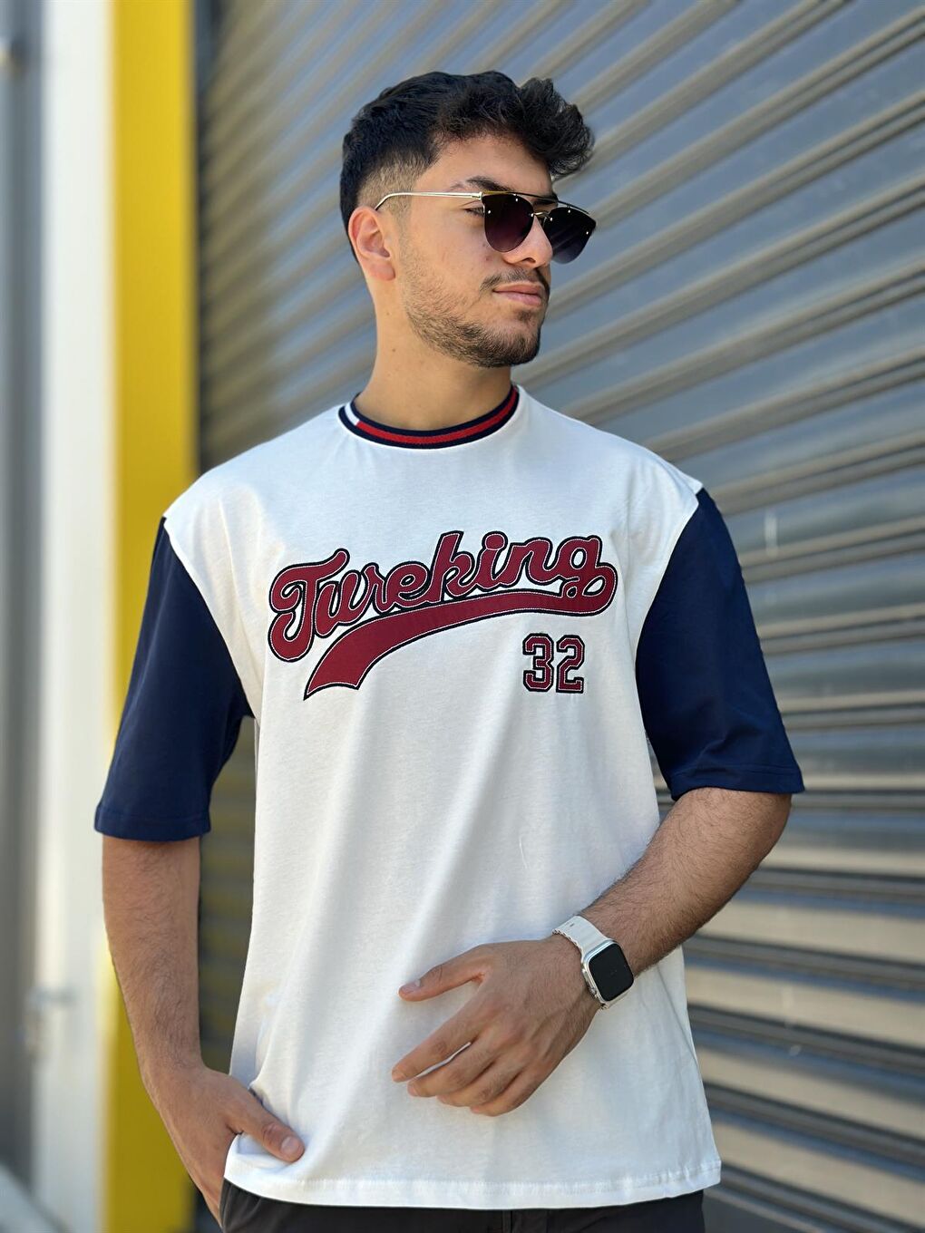 Tureking Nakışlı Kısa Kollu Tişört Oversize-Beyaz-2