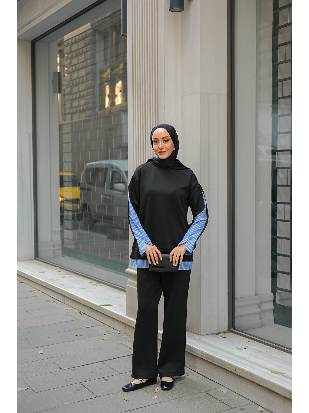 Kadın Gömlek Detay İkili Takım Siyah-1