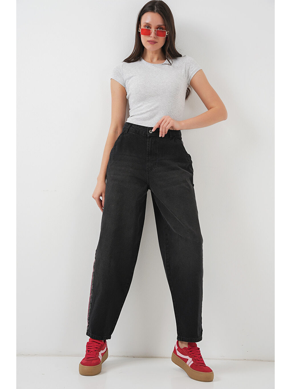 Kadın Baggy Jean Pantolon 6700   Siyah-2