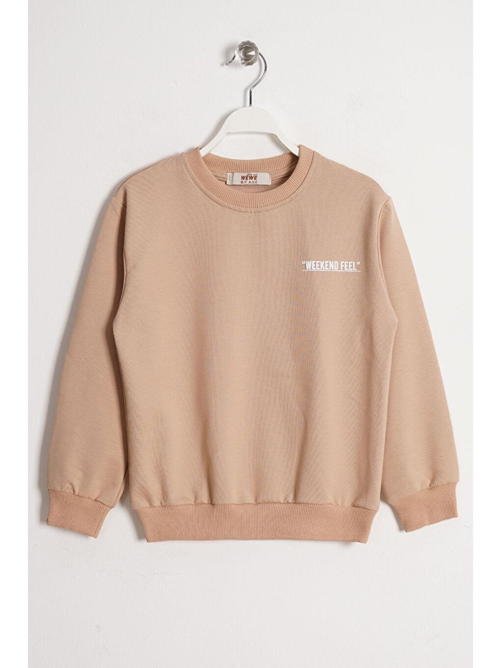 Bej Bisiklet Yaka Weekend Feel Baskılı Erkek Çocuk Sweatshirt