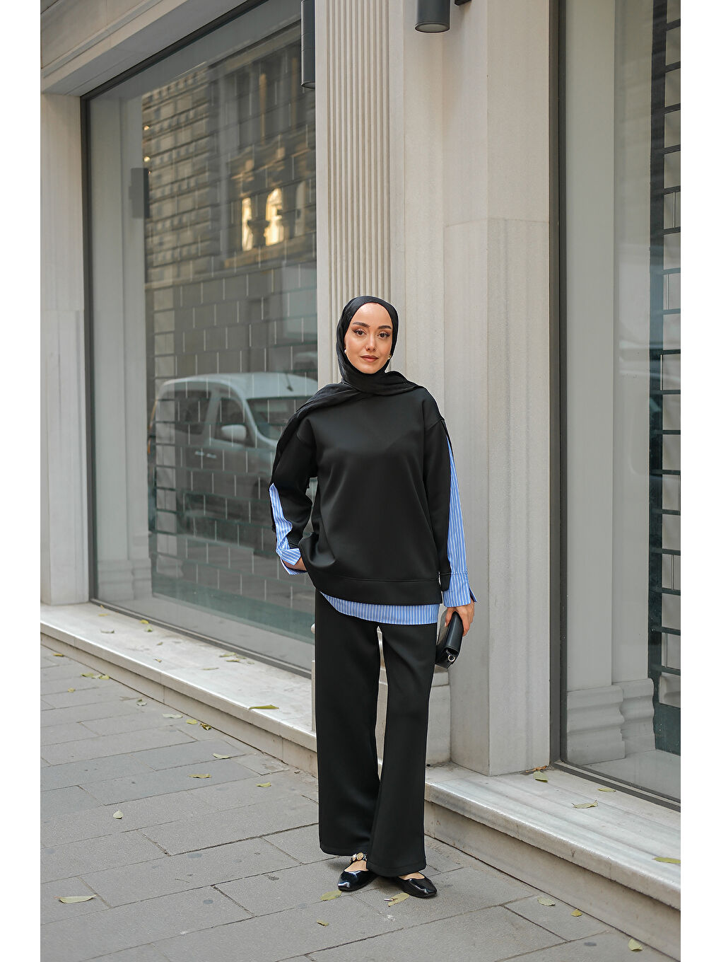 Kadın Gömlek Detay İkili Takım Siyah-2