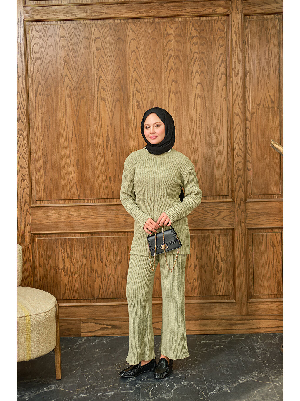 Kadın Bisiklet Yaka Triko Takım Yeşil-2