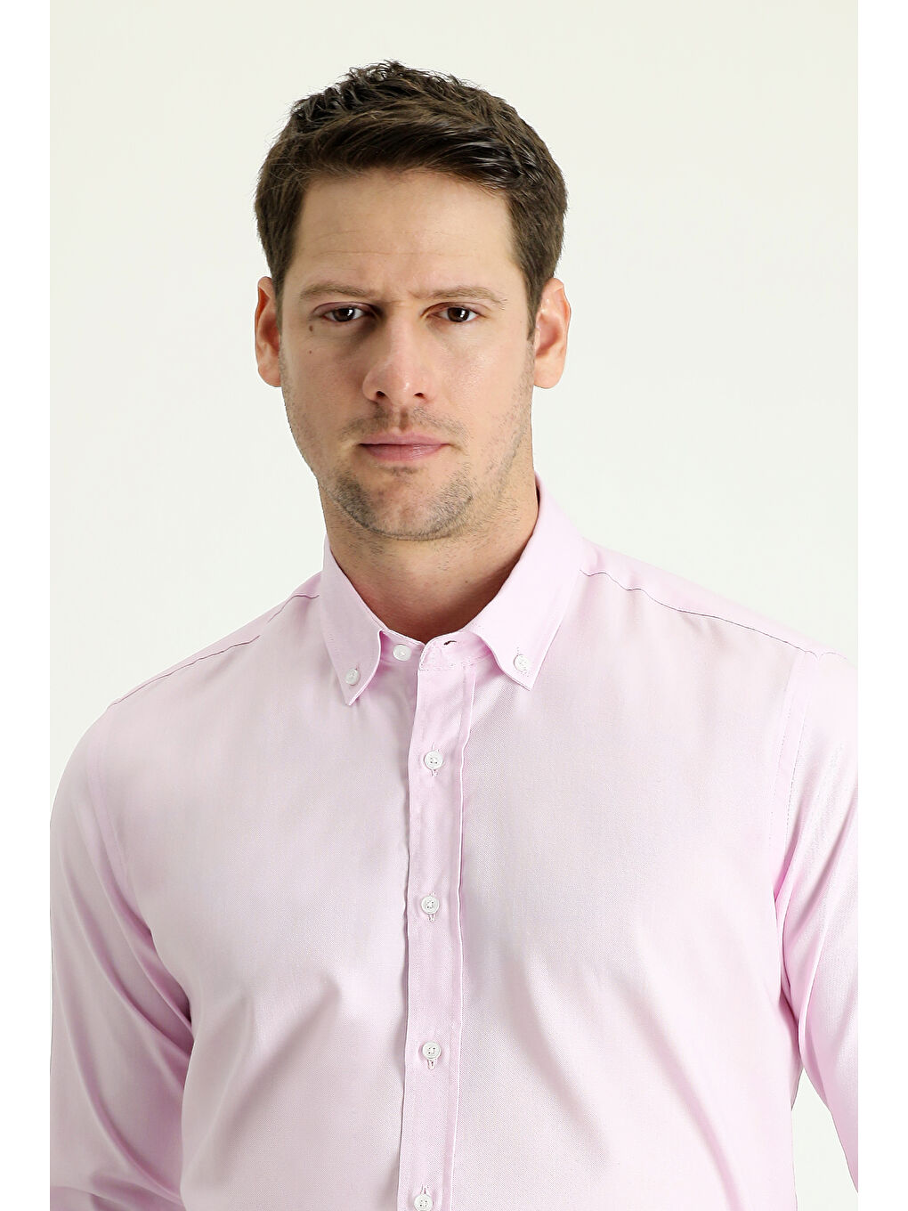 Pembe Uzun Kol Slim Fit Dar Kesim Oxford Pamuk Düğmeli Yaka %100 Pamuk Gömlek