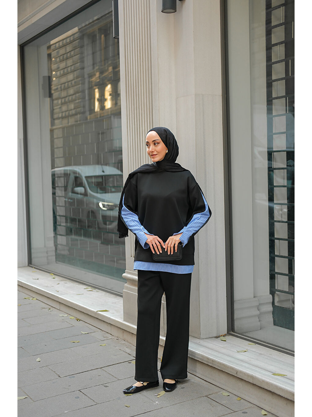 Kadın Gömlek Detay İkili Takım Siyah-3