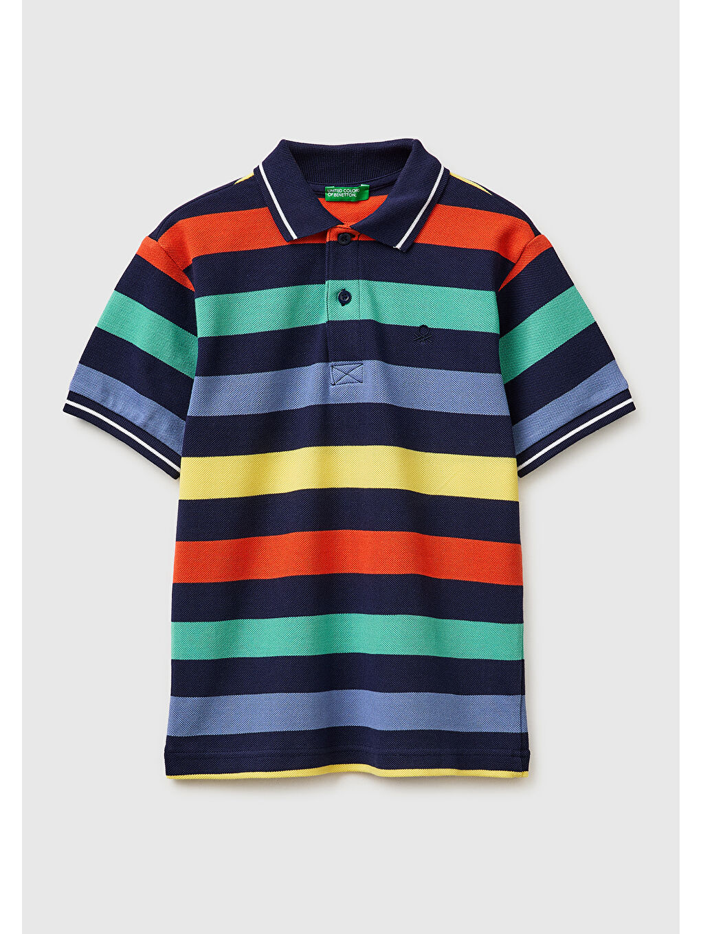 Karışık Erkek Çocuk Koyu Mix Çizgili Logo Nakışlı Polo Yaka Çocuk T-Shirt
