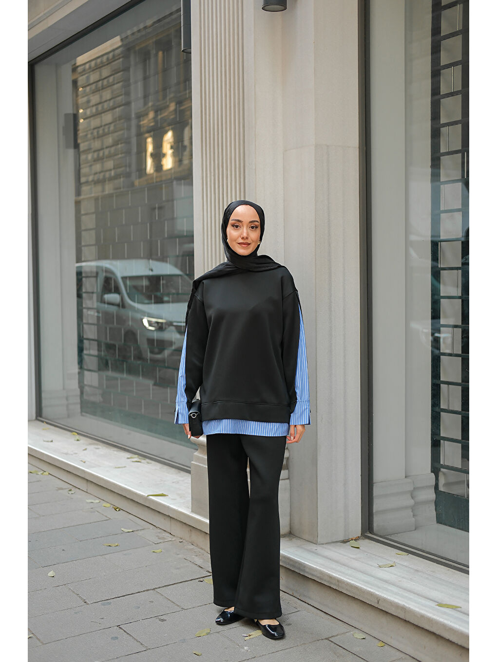 Kadın Gömlek Detay İkili Takım Siyah-4