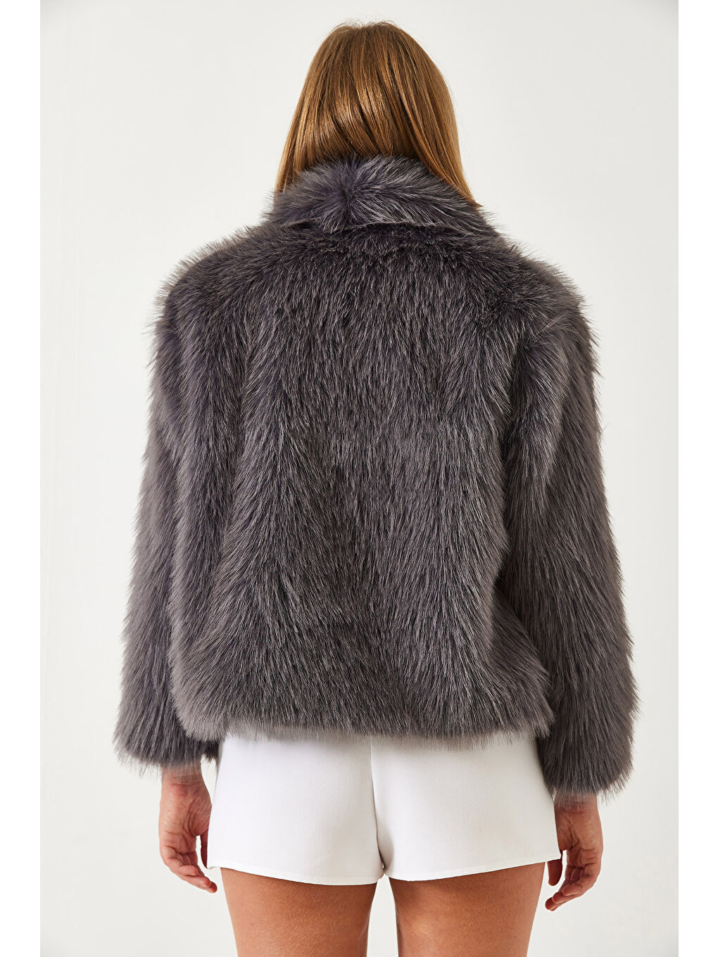 Antrasit Kadın Premium Suni Kürk Ceket-4