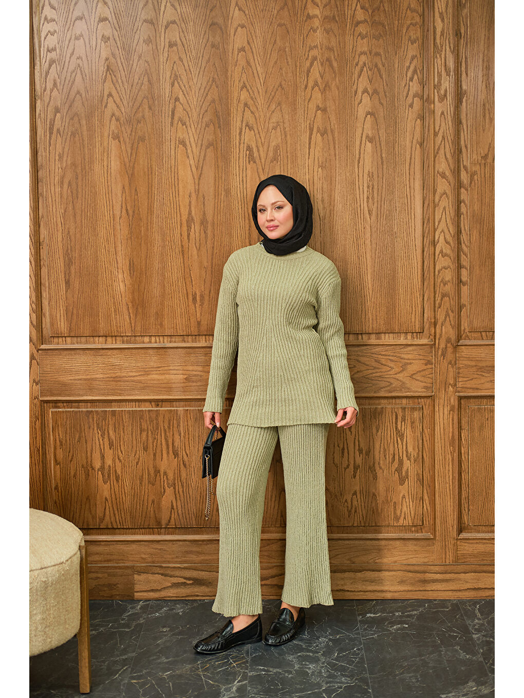 Kadın Bisiklet Yaka Triko Takım Yeşil-3