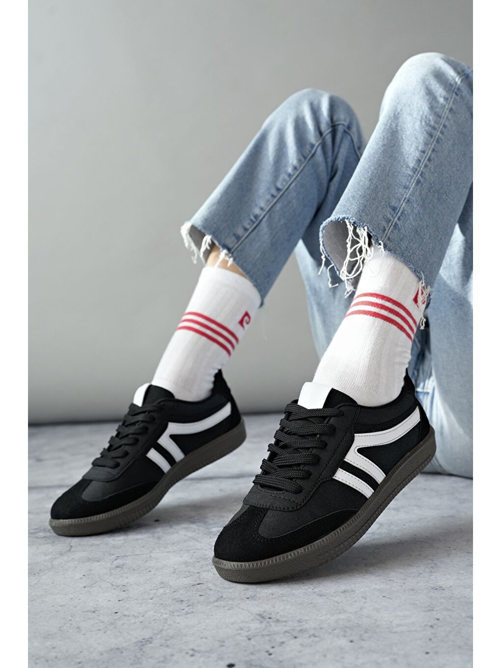 Muggo Siyah GARCİA Unisex Ortopedik Günlük Bağcıklı Yürüyüş Koşu Sneaker Spor Ayakkabı - 3