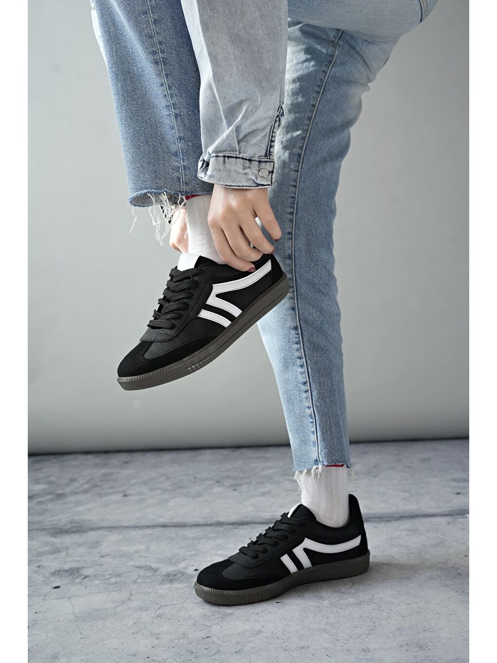 Muggo Siyah GARCİA Unisex Ortopedik Günlük Bağcıklı Yürüyüş Koşu Sneaker Spor Ayakkabı - 4