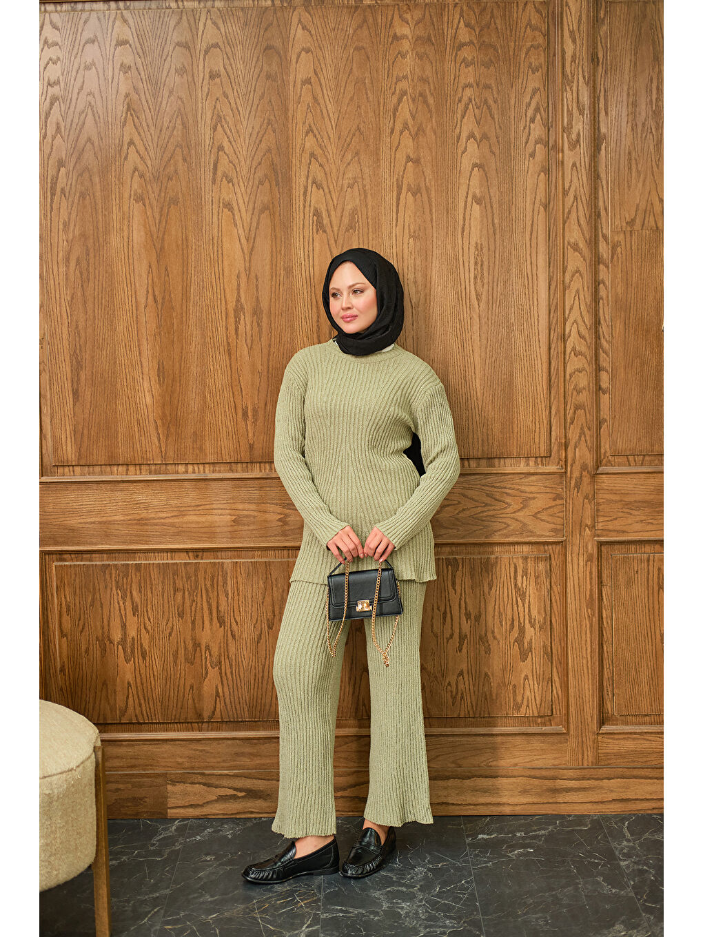 Kadın Bisiklet Yaka Triko Takım Yeşil-4