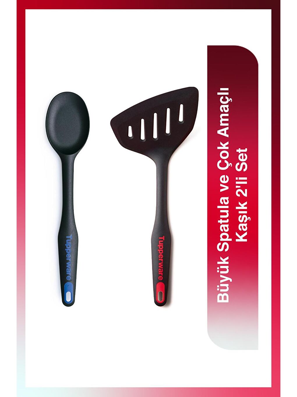 Tupperware Siyah-Lacivert-Kırmızı Büyük Spatula ve Çok Amaçlı Kaşık 2'li Set