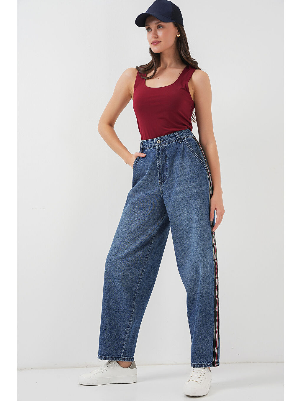 Kadın Baggy Jean Pantolon 6700   Lacivert