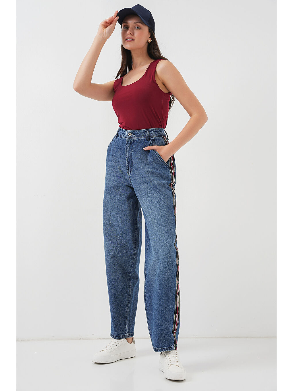 Kadın Baggy Jean Pantolon 6700   Lacivert-2