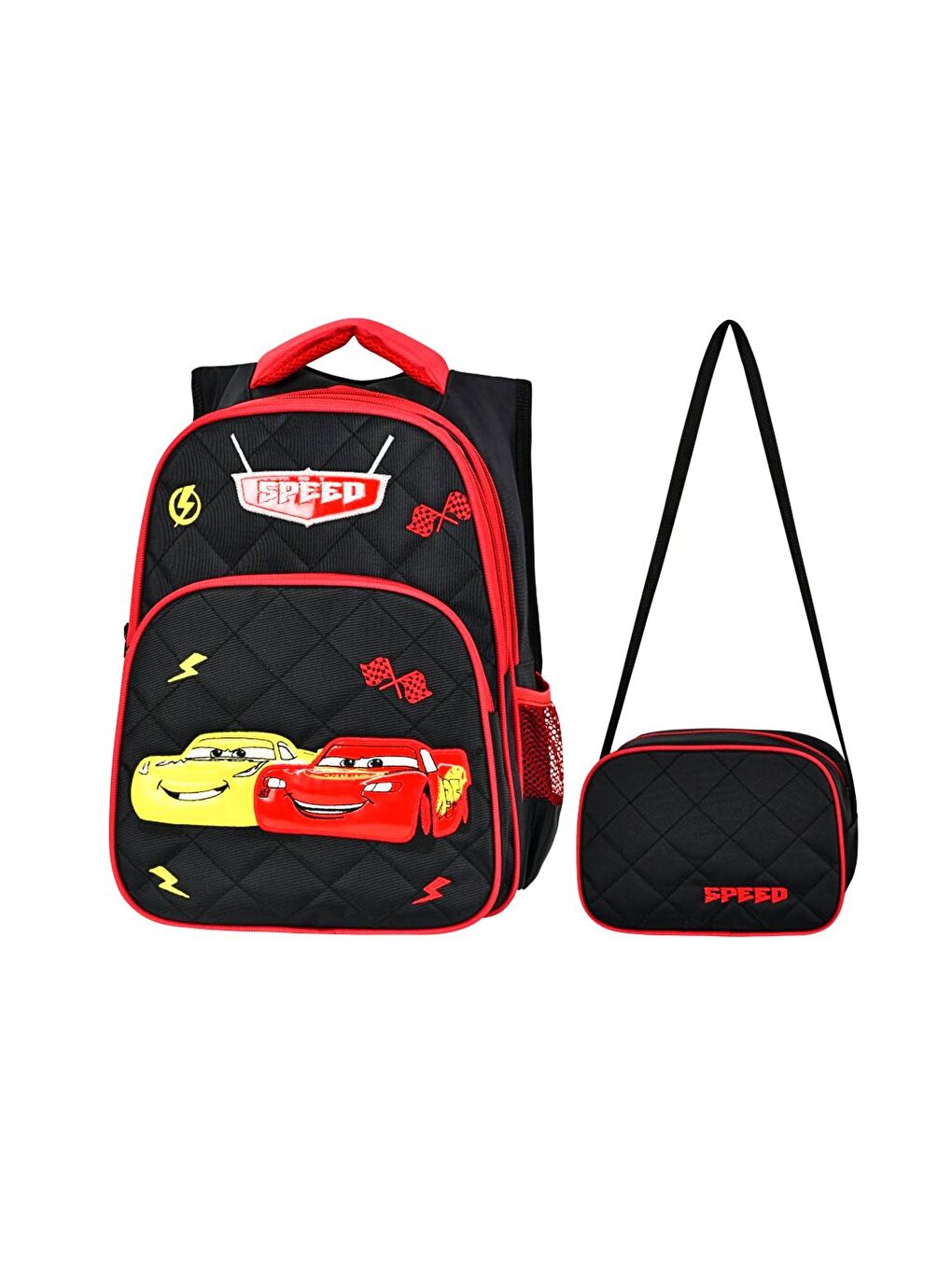 3 Bölmeli İlkokul Çantası ve Beslenme Çantası Arabalar Siyah 2018-3