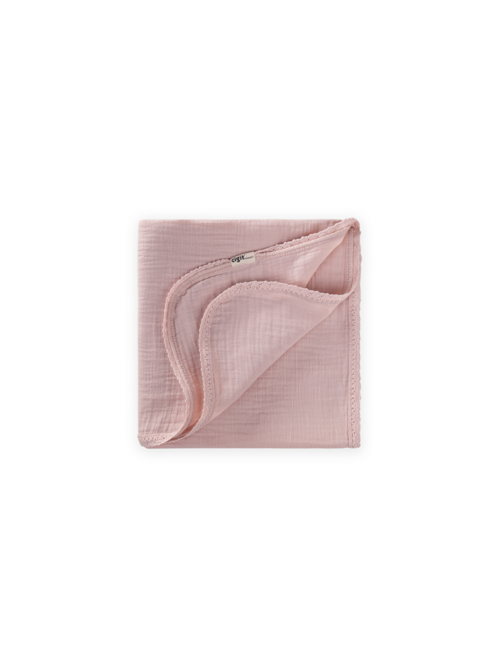 Dantel İşlemeli Tekkat Müslin Battaniye 100X100 Cm +/- 3 Cm Pudra Pembe