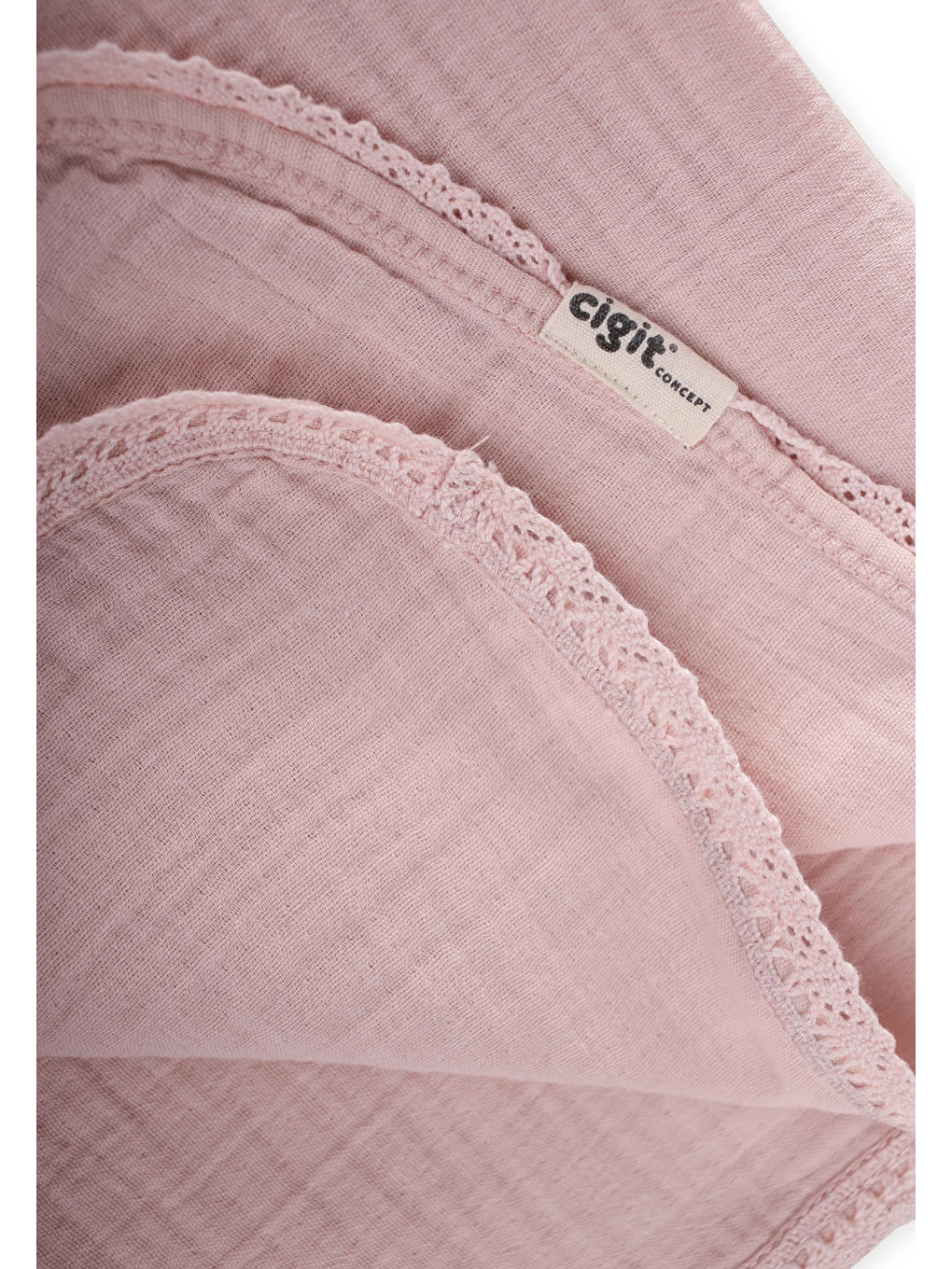 Dantel İşlemeli Tekkat Müslin Battaniye 100X100 Cm +/- 3 Cm Pudra Pembe-2