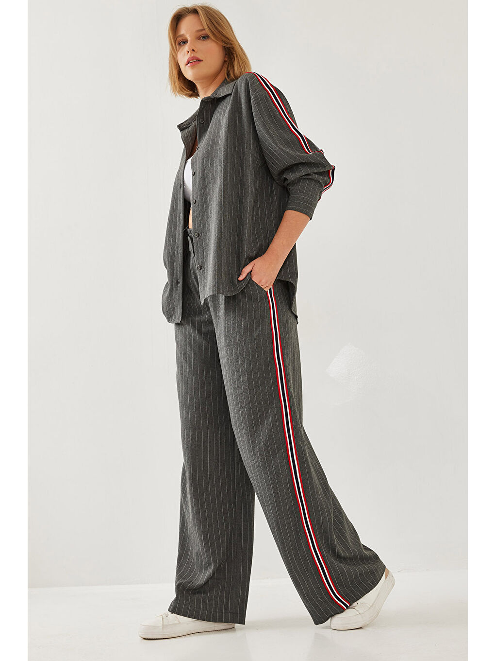 Antrasit Kadın Şeritli İkili Takım