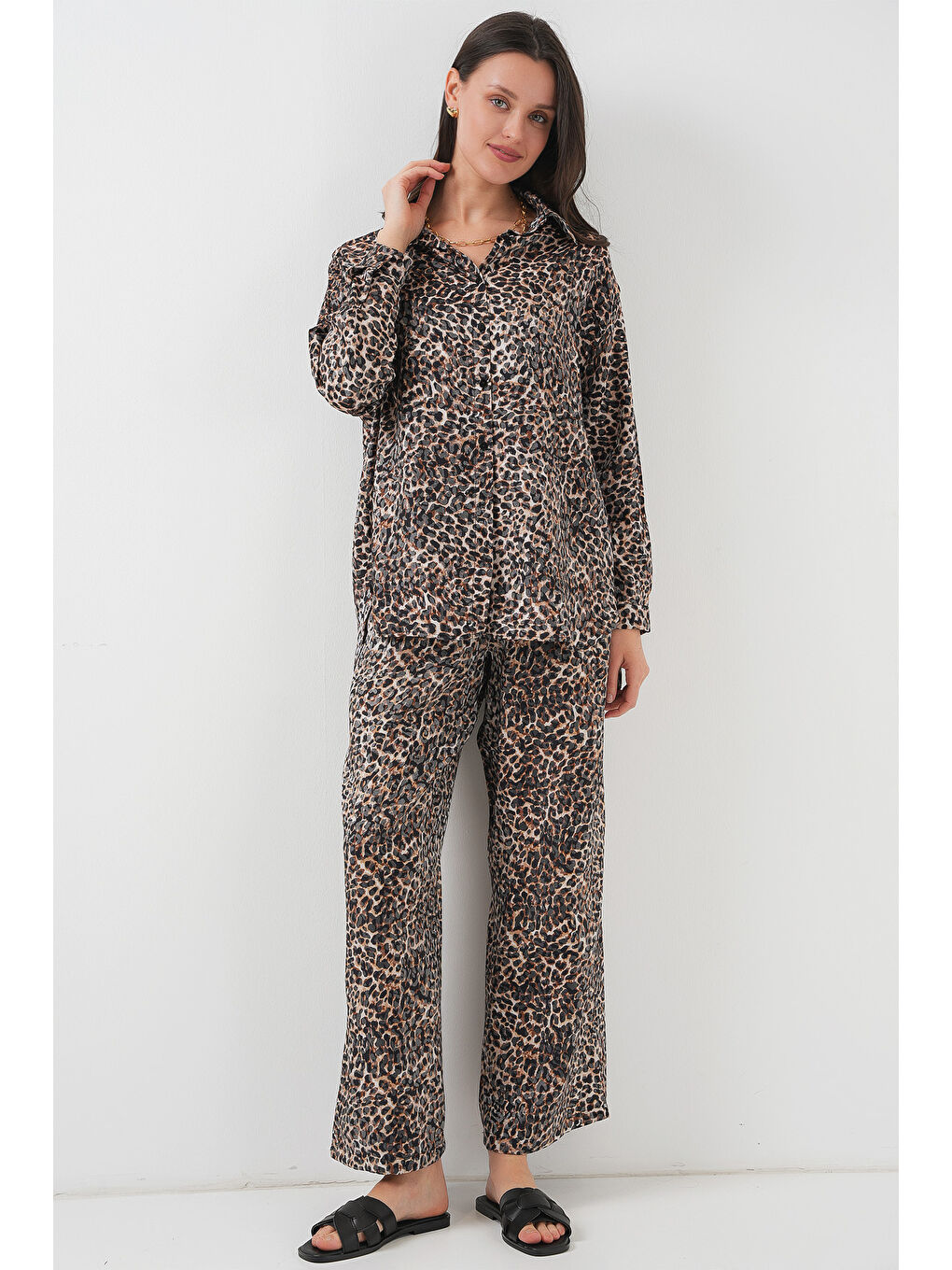 6699 Leopar Desenli Alt Üst Takım - C. Kahverengi
