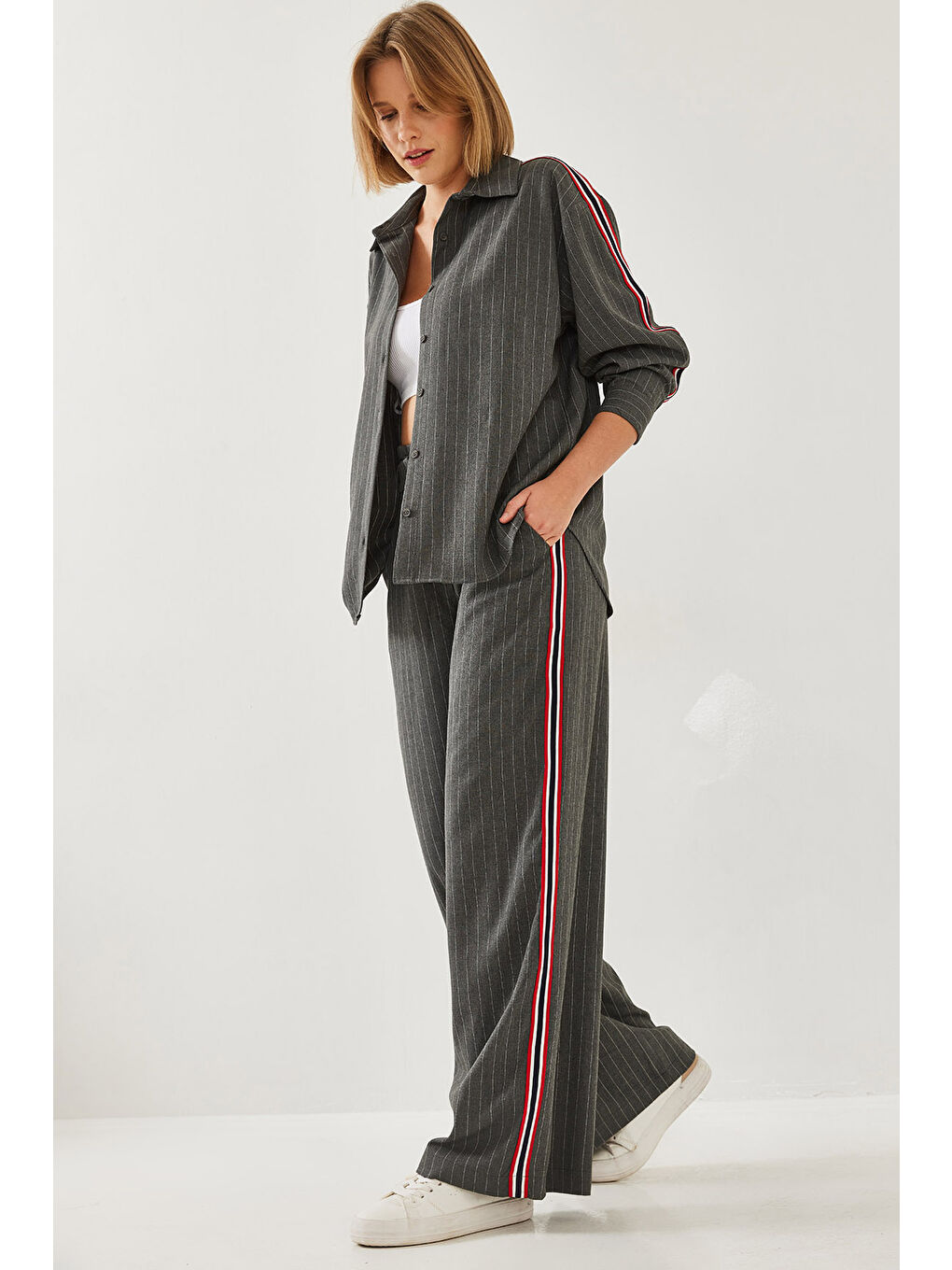 Antrasit Kadın Şeritli İkili Takım-1