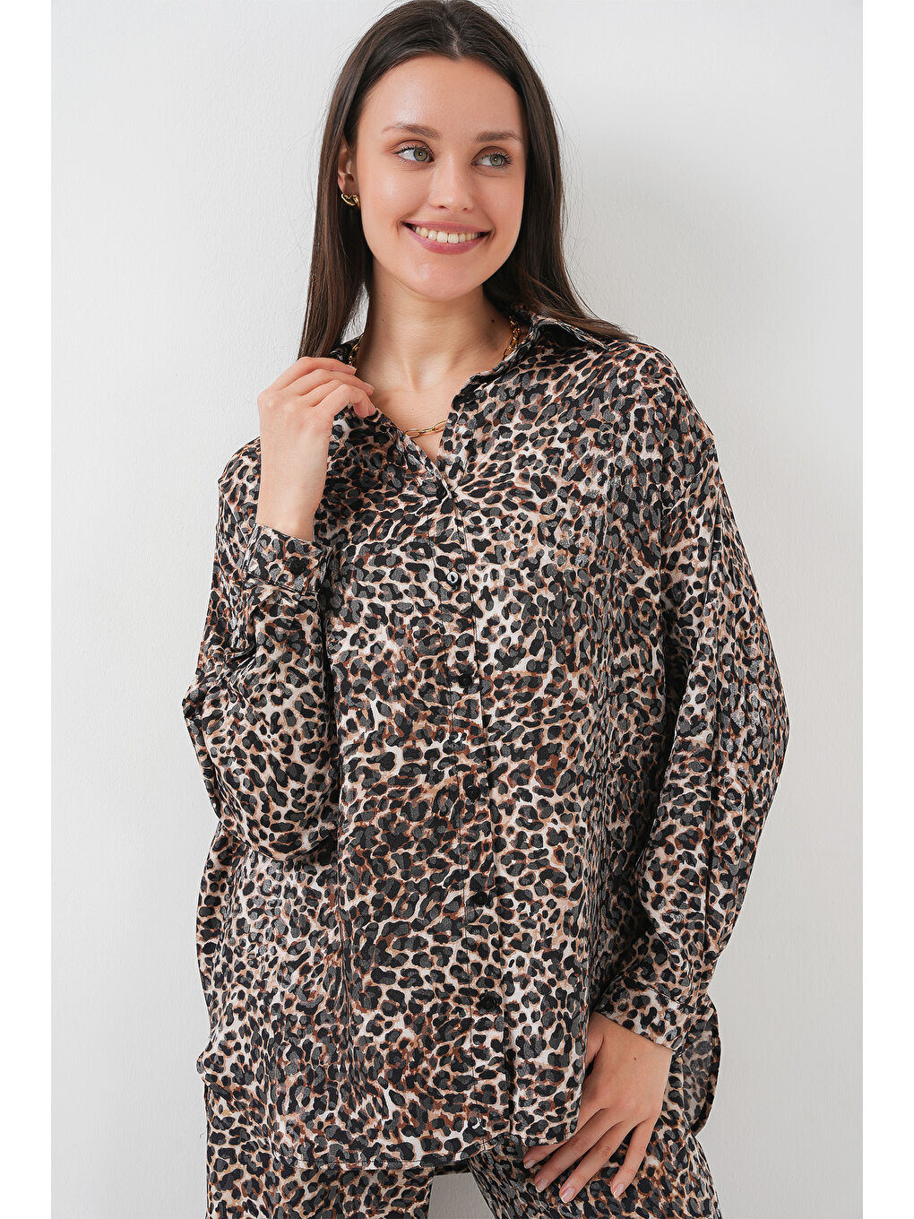 6699 Leopar Desenli Alt Üst Takım - C. Kahverengi-1