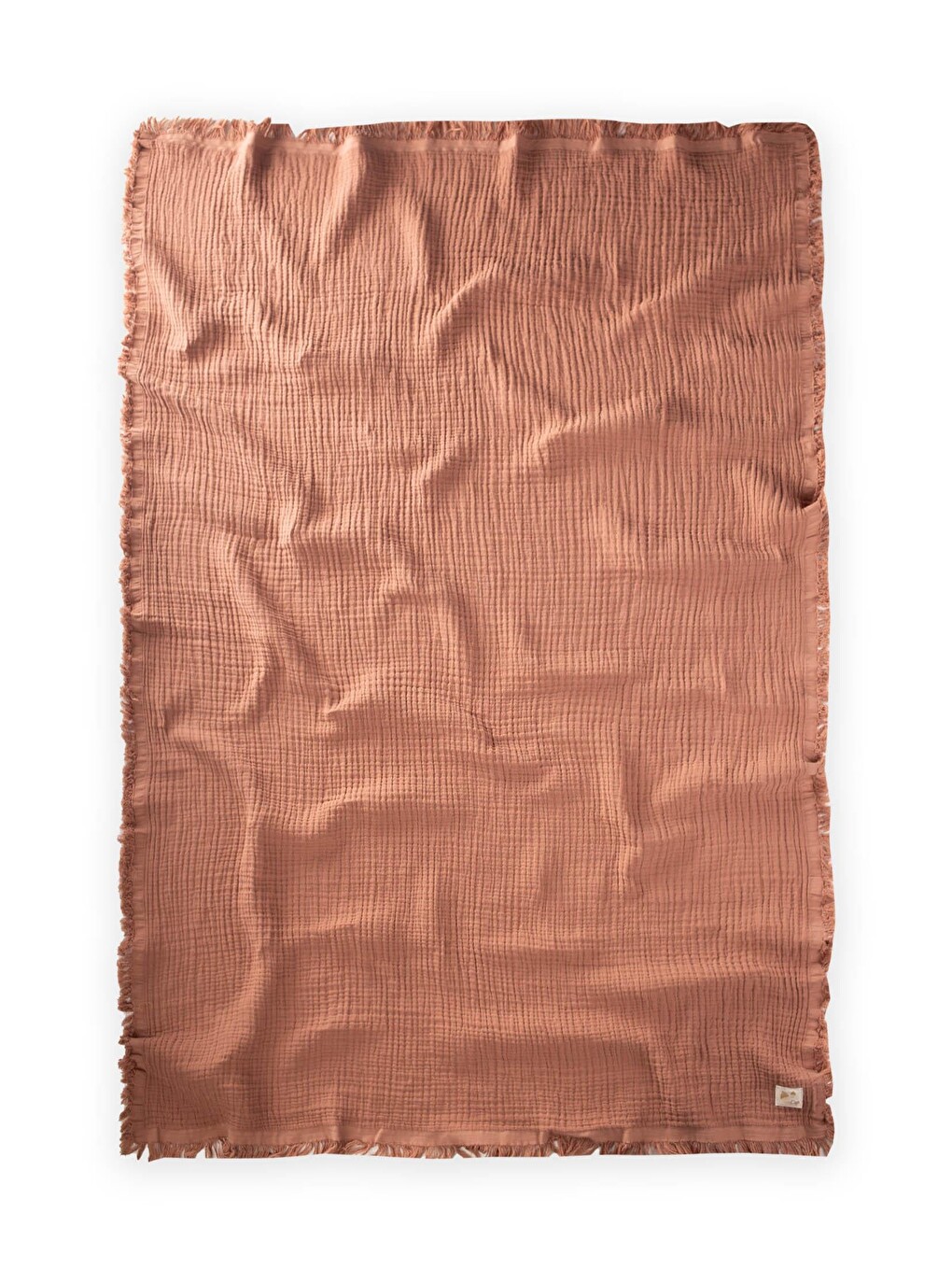 Kahverengi Dört Kat Püsküllü Organic Müslin Battaniye 80X120 Cm Açık Kahve-2
