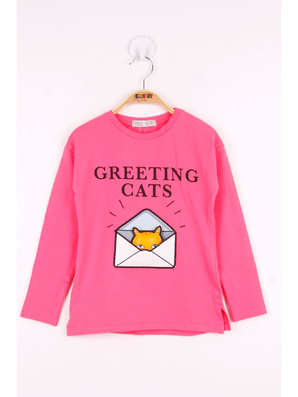 Fuşya Kız Çocuk Kedi Baskılı T-Shirt