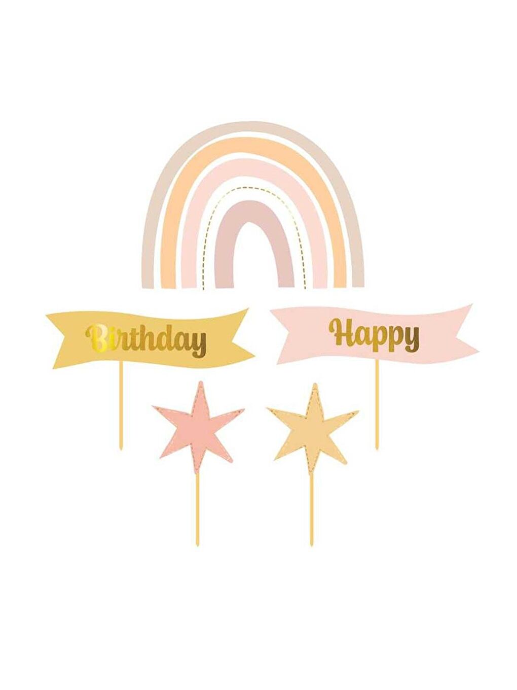 Karışık Çok Renkli Yıldız Happy Birthday Kürdan Set