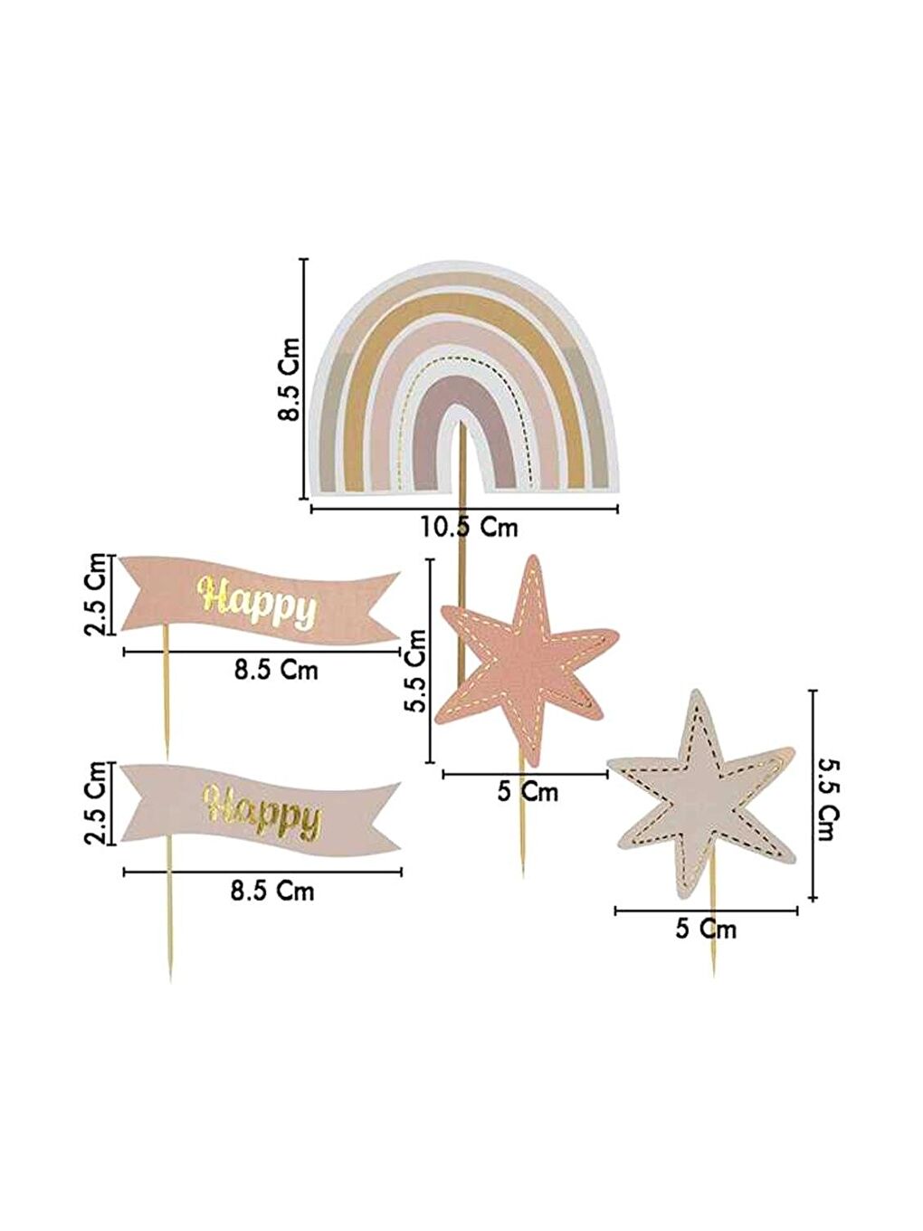 Karışık Çok Renkli Yıldız Happy Birthday Kürdan Set-1